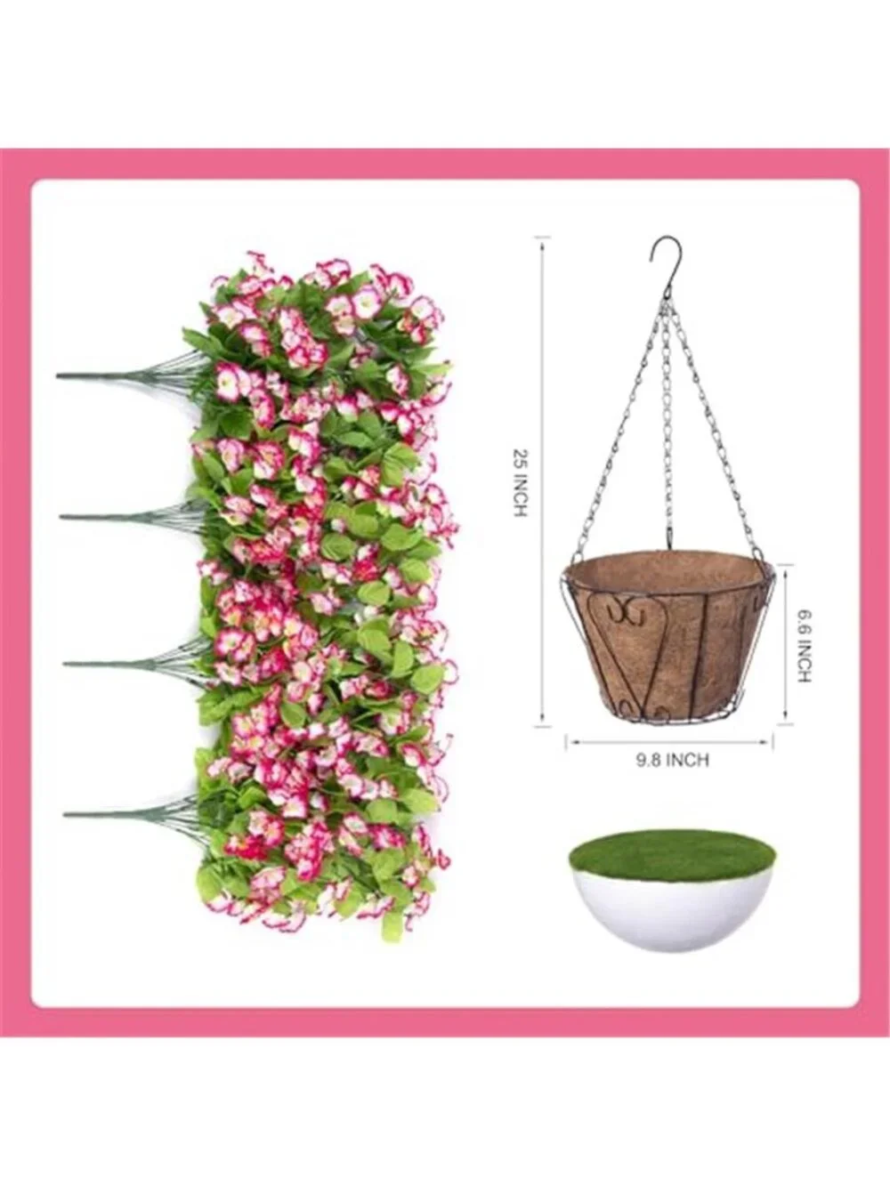 Pink Faux Hanging Flower Basket Silk Morning Glory Outdoor Porch Patio Decor